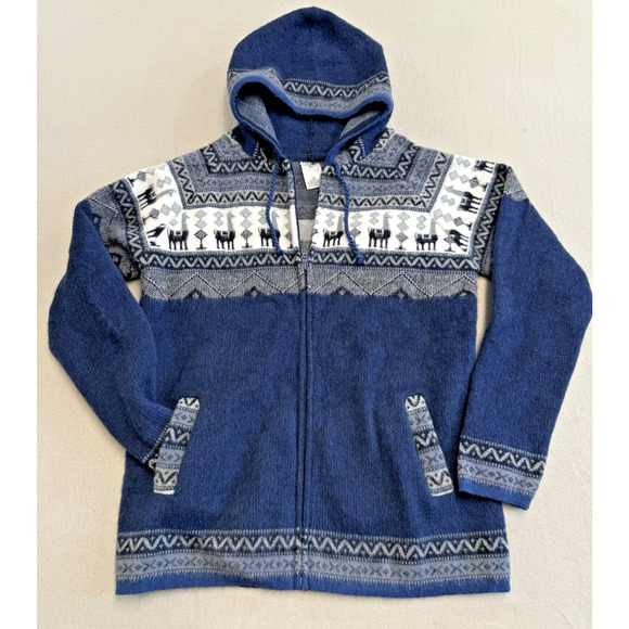 Tejidos Ruminahui Full Zip Up Hooded Sweater Jacket Sz Medium Blue Grey - Picture 1 of 10